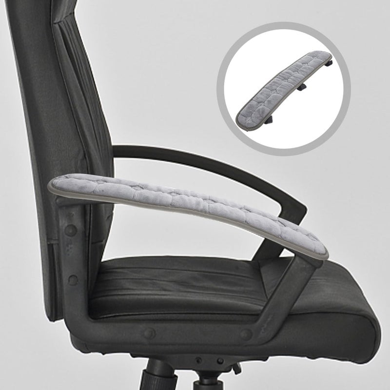 Veemoon 1pair Office Chair Arm Rest Cushion, Comfortable Gaming Chair Armrests Pads Elastic Band Soft Velvet Removable Washable Gaming Stool Elbow Cushion for Home Office, Grey (17.7×3.9 Inch) - Image 2